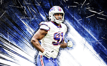 Ed Oliver, grunge art, Buffalo Bills, american football, NFL, blue abstract rays, Ed Oliver Buffalo Bills, Ed Oliver HD wallpaper