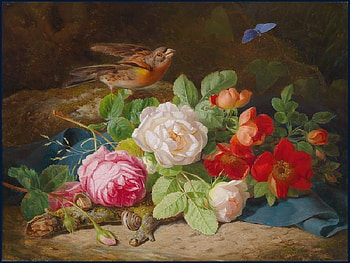 For You Helen, branch, shell, blue cloth, bouquet, painting, bird, butterfly, flowers HD wallpaper