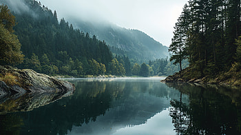 Misty Mirror: Tranquil Lake — Ultra, nature, lake, mountain, forest HD wallpaper