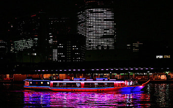 Cities, Rivers, Night, Swimming, Building, Journey, Japan HD wallpaper
