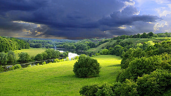 Field, weather, greenery, sky, nature, grass, storm, dark, graphy HD wallpaper