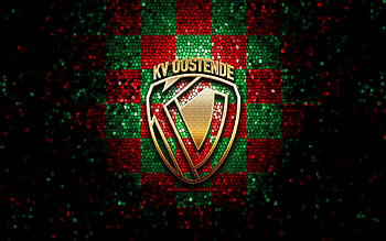 KV Oostende, glitter logo, Jupiler Pro League, red green checkered background, soccer, belgian football club, KV Oostende logo, mosaic art, football, Oostende FC HD wallpaper