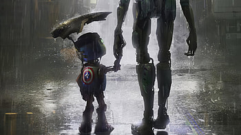 Fathery Love, robot, artist, artwork, digital-art, deviantart, father, son HD wallpaper