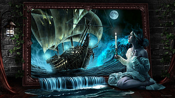 In Night, night, bot, ship, room, girl, water, ocean HD wallpaper