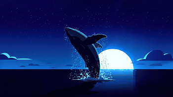 Whale Midnight Dive, whale, sea, ocean, moon, stars, star, cloud, artist, artwork, art, digital-art, deviantart HD wallpaper