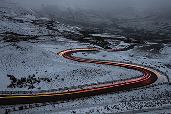 Nature, Snow, Road, Fog, Long-Term Exposure, Turns HD wallpaper