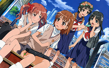 Toaru Kagaku no Railgun, uiharu kazari, shirai kuroko, seifuku, ribbons, misaka mikoto, saten ruiko HD wallpaper