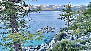 Beautiful Crisp Morning at Lake Tahoe, california, rocks, stones, snow, trees, usa HD wallpaper