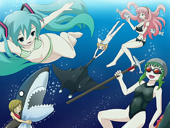 Swimming Days, Megurine Luka, Shark, Meiko, Kagamine Rin, Hatsune Miku, Vocaloid, Stingray, Megpoid Gumi HD wallpaper
