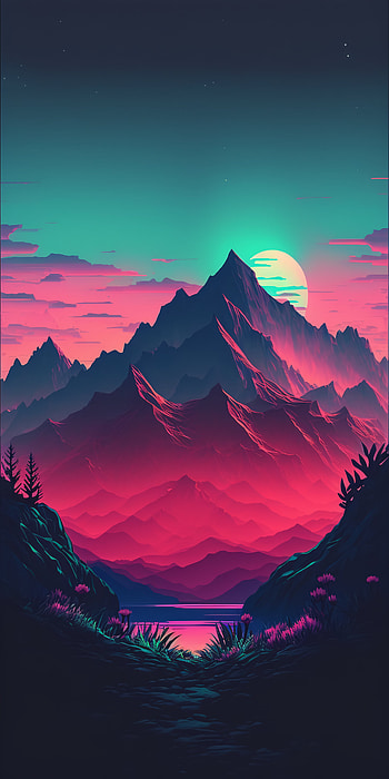 Serene Mountain Escape: An AI Art Delight, AI Art, artistic, mountain HD phone wallpaper