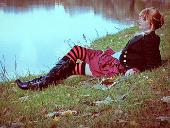 by the lake, gothic, redhead, pretty, lake HD wallpaper