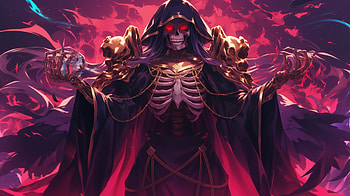 Overlord Dark King Ainz Ooal Gown, the undead wizard, Anime, Overlord, Ainz Ooal Gown, skeleton HD wallpaper