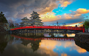 Matsumoto Castle, Historic fortress, Japanese sunset, Nagano prefecture HD wallpaper