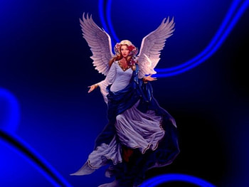 Angel Mine, angel, blue swirls, 3d HD wallpaper