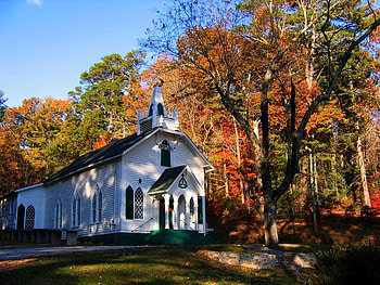 Autumn Country Church, colors, autumn, trees, church, leaves HD wallpaper