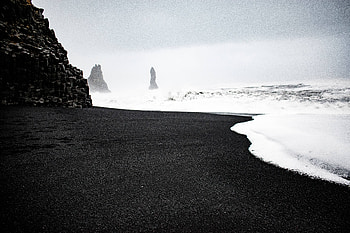 Reynisfjara Iceland , iceland, nature, monochrome, black-and-white HD wallpaper