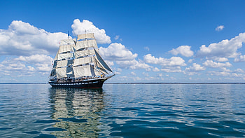 Seafaring beauty, Azure waters, White sail against blue, Wind-powered transport HD wallpaper