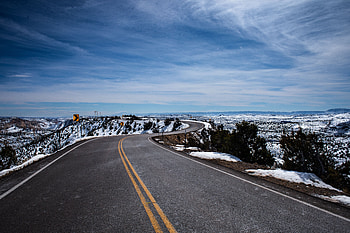 Nature, Horizon, Road, Turn, Asphalt, Snow Covered, Snowbound, Winding, Sinuous HD wallpaper