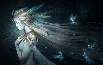 Fairy queen, blue, frumusete, art, gorgeous, girl, fairy, superb, fantasy, luminos, queen, marie magny HD wallpaper