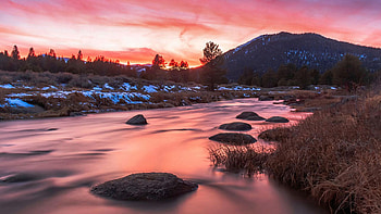 Sierra Sunset Silk, Hope Valley, Australia, river, clouds, colors, sky, water, rocks, mountains HD wallpaper
