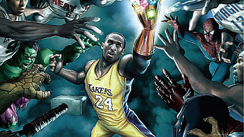 'power moves' featuring basketball players, kobe bryant & lebron james & marvel super heroes by greg horn HD wallpaper