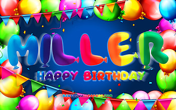 Happy Birtay Miller, , colorful balloon frame, Miller name, blue background, Miller Happy Birtay, Miller Birtay, popular american male names, Birtay concept, Miller HD wallpaper