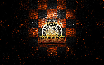 Kansas City Mavericks, glitter logo, ECHL, orange black checkered background, hockey, american hockey team, Kansas City Mavericks logo, mosaic art HD wallpaper