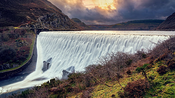 Dam, water, flow, stack HD wallpaper
