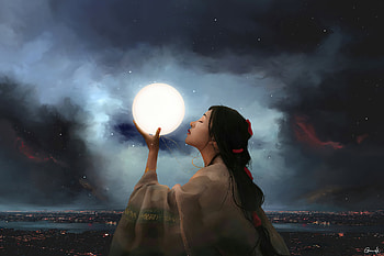 Kissing The Moon, artist, artwork, digital-art, artstation HD wallpaper