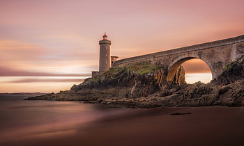 Bridge Building Lighthouse, bridge, building, lighthouse, nature HD wallpaper