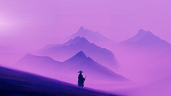 Samurai Peaceful Moment, samurai, purple, sky, mountains, artist, artwork, art, digital-art, ai HD wallpaper