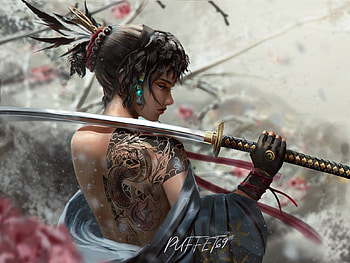 Warrior, tattoo, art, japan HD wallpaper