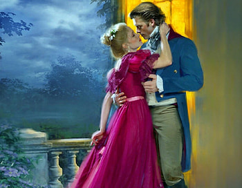 Lovers, blue, art, man, girl, romance, dress, robert papp, pink, painting, pictura, couple HD wallpaper
