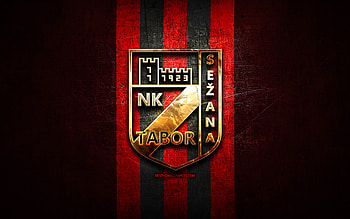 Tabor Sezana FC, golden logo, Prva liga, red metal background, football, Slovenian football club, NK Tabor Sezana logo, soccer, Slovenia, NK Tabor Sezana HD wallpaper