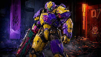 Neon Titan — Power Armor, Mech HD wallpaper
