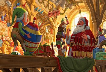 Santa In The Workshop, toys, elves, workshop, christmas, santa HD wallpaper