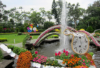 Garden, grass, fountain, flower HD wallpaper