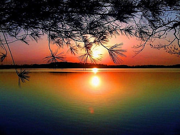 Sunset, nature, reflection, lake HD wallpaper