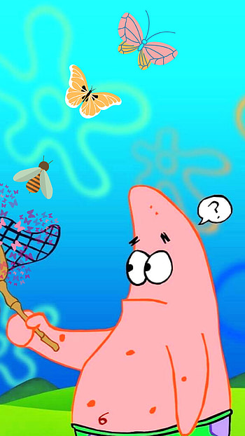 patrick star, confused, catching butterfly HD phone wallpaper