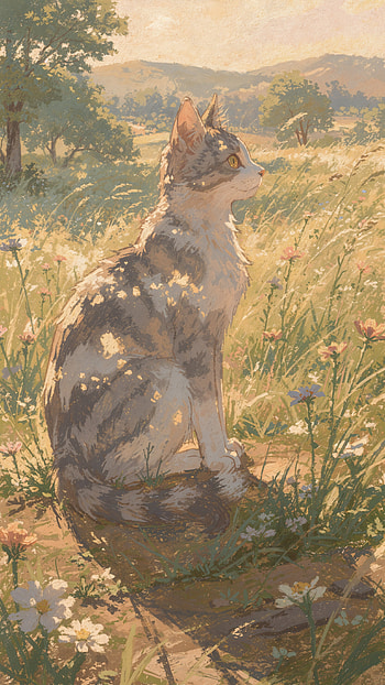 Meadow Gaze — Anime Cat HD phone wallpaper