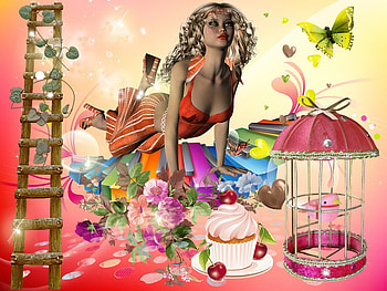Piano, girl, rainbow, color, tales HD wallpaper
