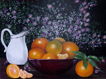 Bowl of fruits, art, kitchen, beautiful, fruits, cup, small, painting, oranges, artist, wall art, flowers, bowl HD wallpaper