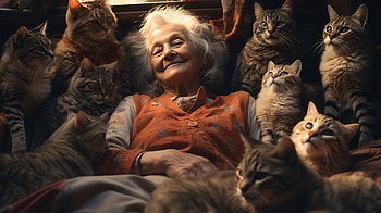 Cherished Moments: Grandmother with Cats AI Art, cat, AI Art, woman, Grandmother HD wallpaper