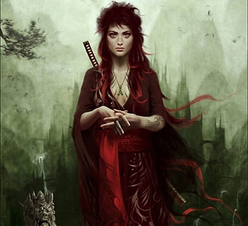 all my hate, japanese, samurai, red, girl, katana HD wallpaper