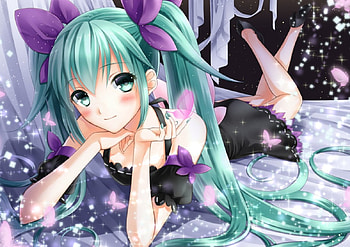 Innocent, black, sparkling, cute, vocaloid, twin tails, long hair, miku hatsune, beauty, nice, miku, vocaloids, hatsune, twintails, sparkle, laying, adorable, lay, female, sweet, magic, hatsune miku, twintail, girl, beautiful, kawaii, anime girl, anime, pretty, green, green hair, twin tail, lovely HD wallpaper
