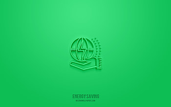 Energy saving 3d icon, white background, 3d symbols, Energy saving, ecology icons, 3d icons, Energy saving sign, ecology 3d icons HD wallpaper