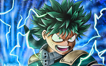 Izuku Midoriya, blue lightings, My Hero Academia, 3D art, manga, Boku no Hero Academia, Izuku Midoriya Deku, Midoriya Izuku, Izuku Midoriya Boku no Hero Academia HD wallpaper