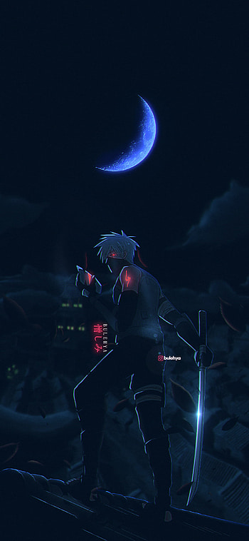 Kakashi Anbu, sky, electric blue, kakashihatake, hatake, naruto, sharingan, moon, blue, ninja, konoha, manga, anime, hokage, anime HD phone wallpaper