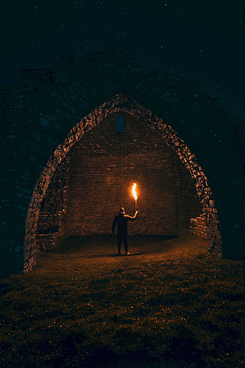 Night, Dark, Structure, Human, Person, Arch, Torch HD phone wallpaper