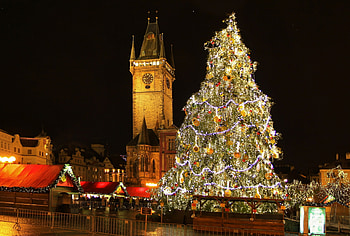 Czechia (Czech Republic), Prague , New year tree, Night street HD wallpaper
